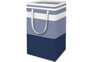 EpicTotes 1-Pack Large Laundry Basket, Collapsible Laundry Hamper, Freestanding Waterproof Laundry Bag, Tall Clothes Hamper-Extended&Reinforced Handles-for College Dorm, Family-Gradient Blue/88L