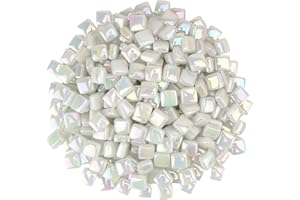 Samjobroad White Mosaic Tiles, 10mm Square Glass Mosaic Pieces, 300g (160 Pieces), Glass Tiles for Mosaic Crafts, Plates, Flowerpots, Vases, Cups, and DIY Art Projects