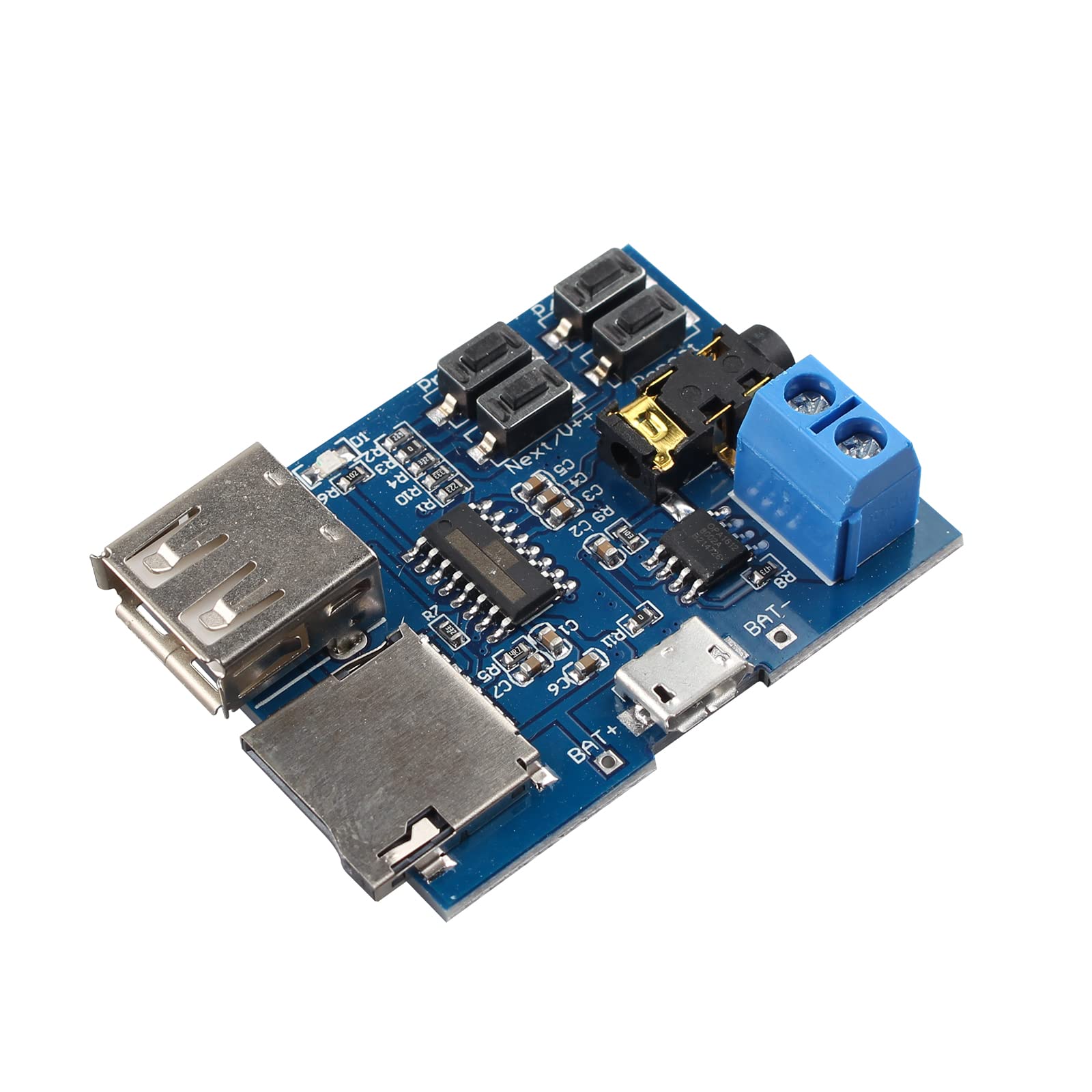 HALJIA MP3 Player Audio Module MP3 Decoder Board with TF Card USB Support, 3.5mm Headphone Socket, 2W Mono-Channel Amplifier, FCC Certified, Part Number: ADN1903061, 1 Channel, Through-Hole Mount