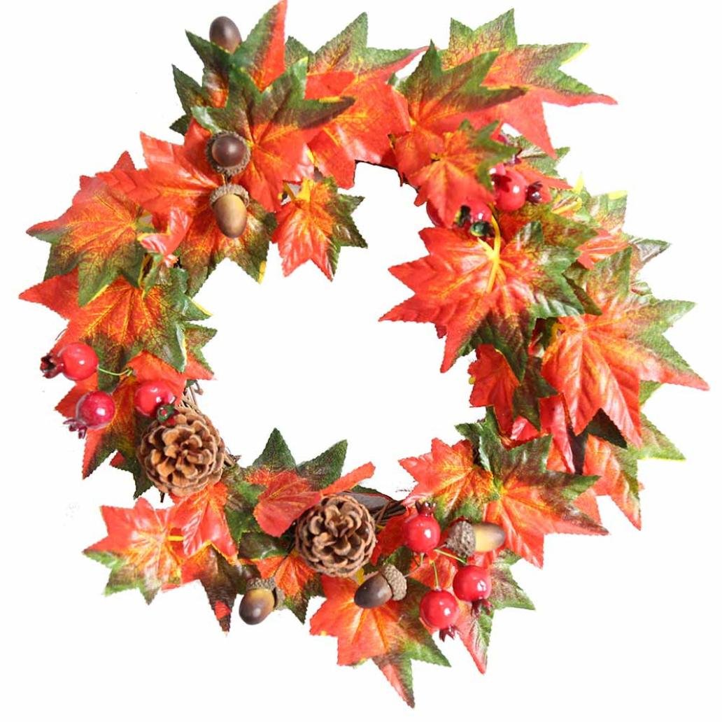 Amazon.com: Garland Decorations, Inkach Artificial Pine Fruit Maple Leaf Autumn Fall Decor Leaf Garlands Door Wall Wreath Ornament for Thanksgiving Day (L): ...