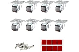 LUXINIKA Self Adhesive Caster Wheels 0.5 Inch, Low Profile Mini Swivel Casters with Adhesive, Steel Top Plate, Silent Nylon Small Caster Wheels for Kitchen Appliances Furniture Toy Cart Storage Boxes 8 Pack