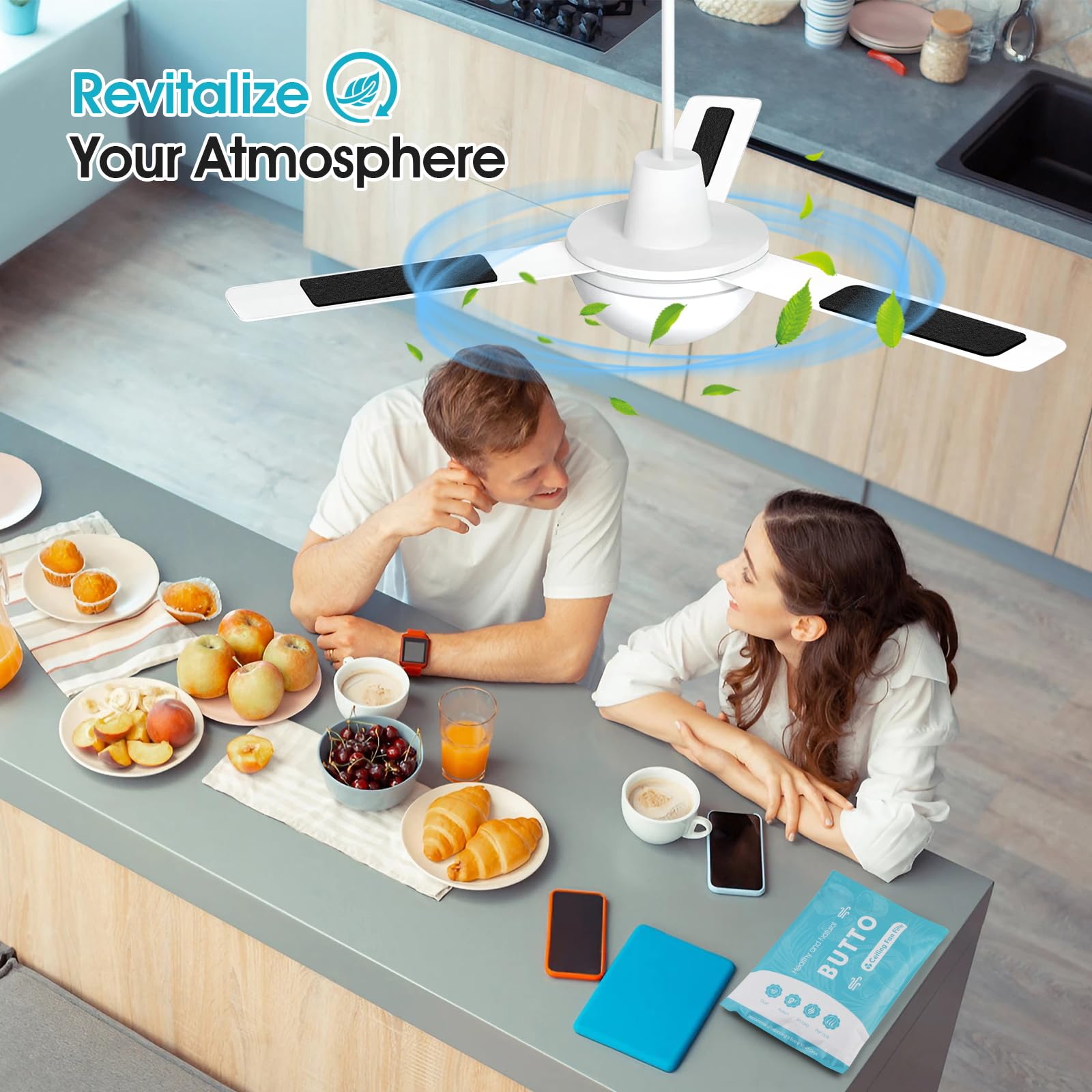 Butto 10-Pack Ceiling Fan Filters for Blades - Strong Adhesive Ceiling Fan Filters for Common Household Contaminants - Fibrous Carbon Fan Air Purifier Pads to Make Air Fresh and Natural