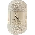 TEHETE 100% Merino Wool Yarn for Knitting 3-Ply Luxury Warm Soft Lightweight Crochet Yarn(White,3Balsl)