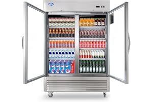 kalifon 49Cu.Ft Commercial Refrigerator Merchandiser, 54" Display Refrigerator with 2 Glass Doors, Upright Fridge Stainless Steel Cooler with LED Lighting for Restaurant Kitchen