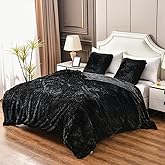 YUSOKI Black Queen Faux Fur Blanket,2 Layers,90"x90" Without Pillows Big Soft Plush Fuzzy Large Warm Fluffy Throw Blanket for Bed