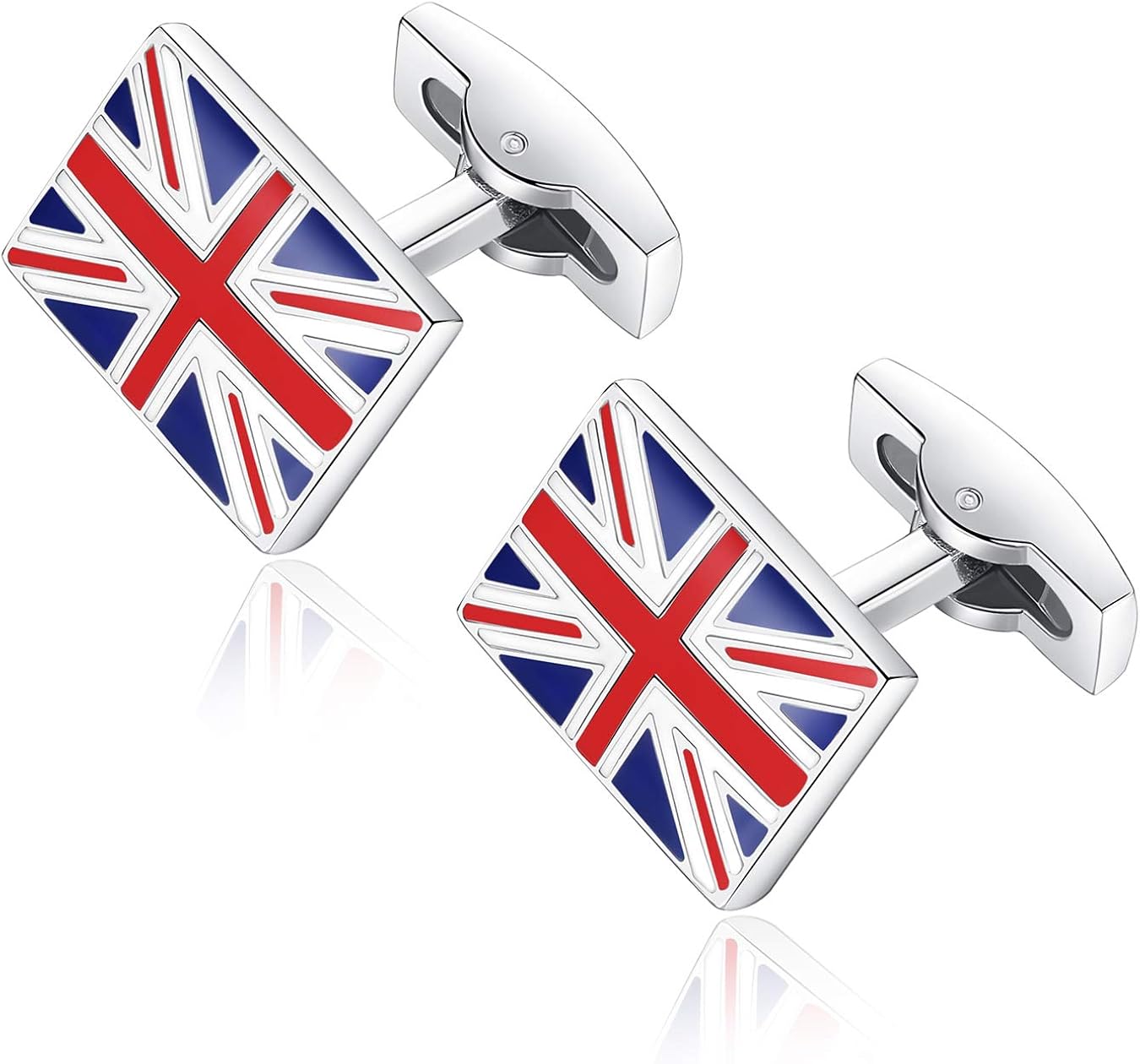 HONEY BEAR UK Union Jack Flag Cufflinks for Men GB United Kingdom British Britain Flag Stainless Steel, Red - Image 4