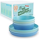 Mfacoy Wheat Straw Kids Plates and Bowls Set, Unbreakable Kids Dinnerware Set - 4 Pcs 7.75" Dinner Plates & 4 Pcs 18 oz Cereal Bowls, BPA Free, Microwave & Dishwasher Safe, Reusable Childrens Dishes