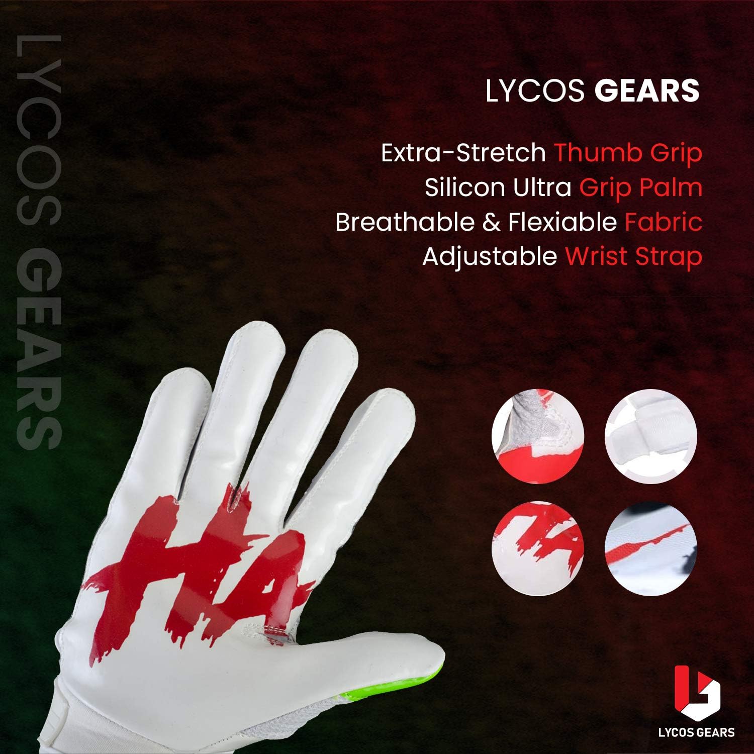 Lycos Gears Football Gloves for Youth – Lineman Receiver Gloves for Kids, Men and Women – Joker Grip Boost Football Gloves in White Color for Boys and Adults – Made of Durable & Comfortable Material : Sports & Outdoors