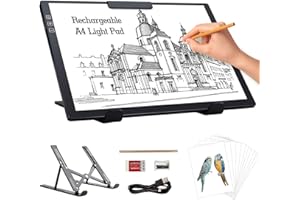 Zocelight Rechargeable A4 Light pad with Stand & Clip for Diamond Painting,Light Box with 6 Levels of Brightness,Diamond Art 