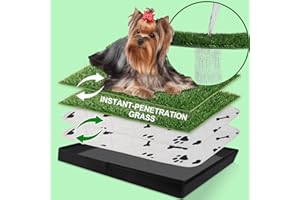 MEEXPAWS Dog Grass Pad with Tray/Foldable Liner Base Small, Dog Litter Box Artificial Grass Pee Pad for Indoor Potty, Odor Free Instant-Penetration Hemmed Edge, 2 PCS Reusable Pad