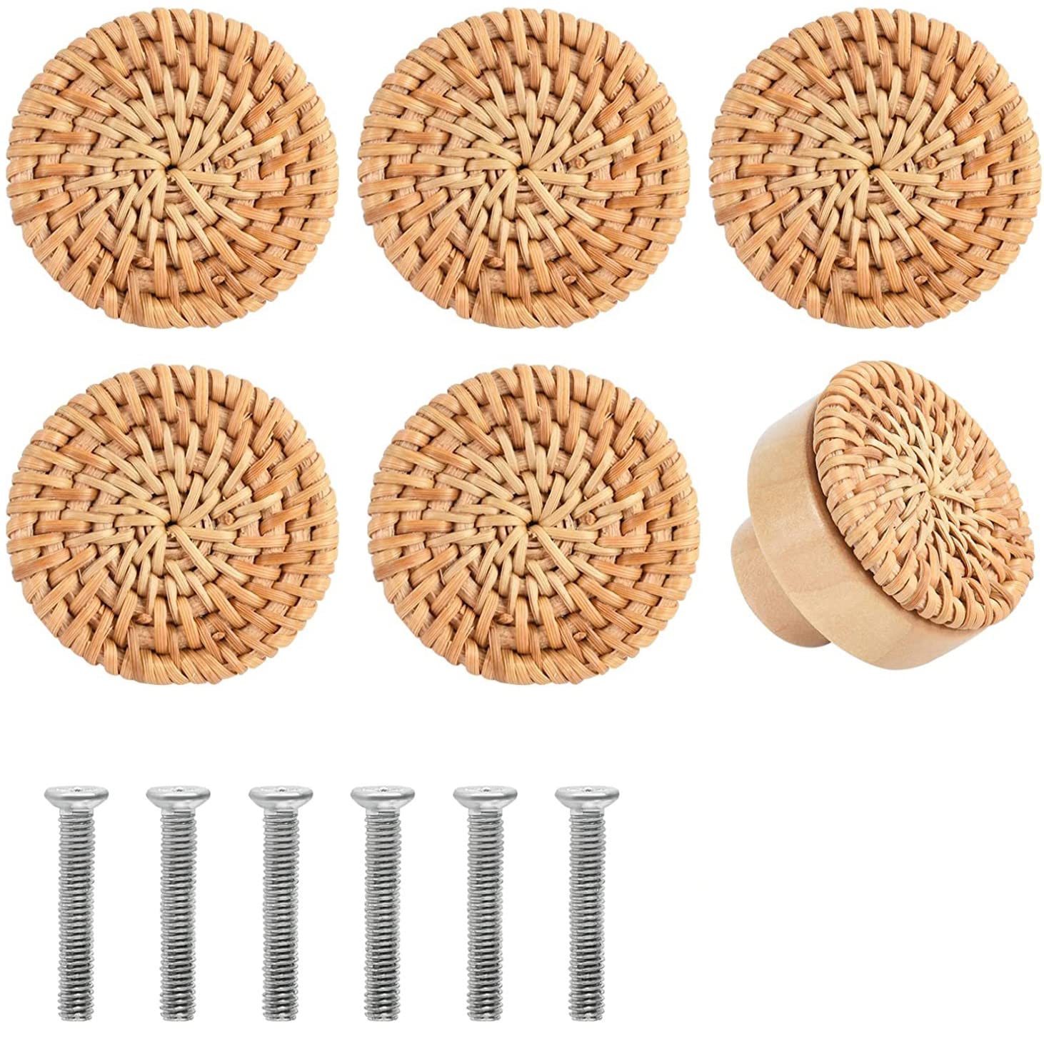 WANGCL 6pcs Rattan Dresser Knobs Handmade Wicker Woven Cabinet Knobs Dresser Handles Drawer Hardware Pulls （Natural ）