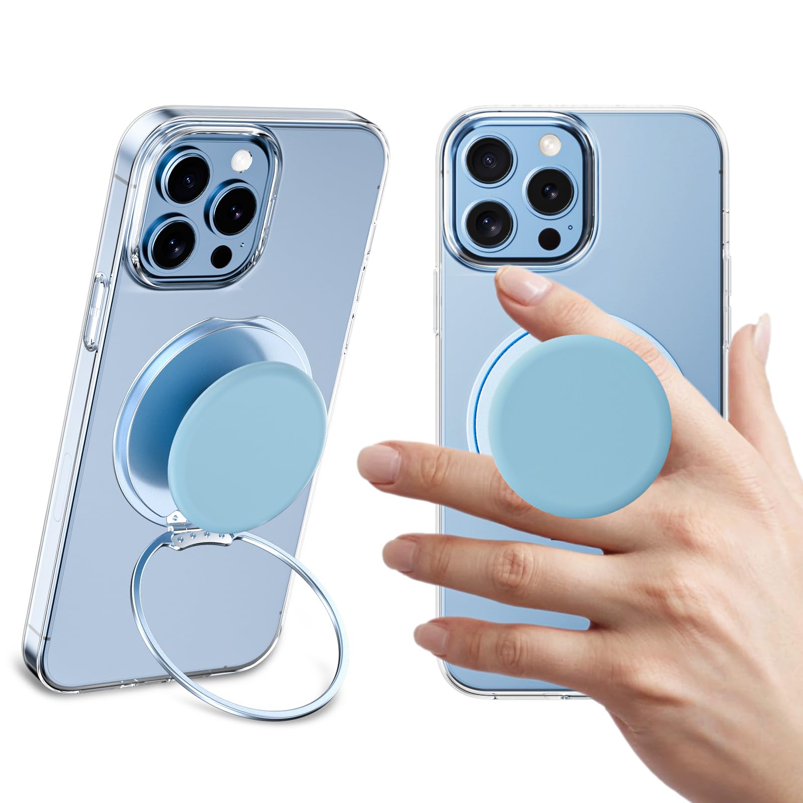 AUROX for MagSafe Phone Grip, Magnetic Phone Grips [Comfortable Grip], Expandable Collapsible Mobile Phone Grip Stand Holder for Magsafe Kickstand, for iPhone 16 15 14 13 12 Series,Light Blue