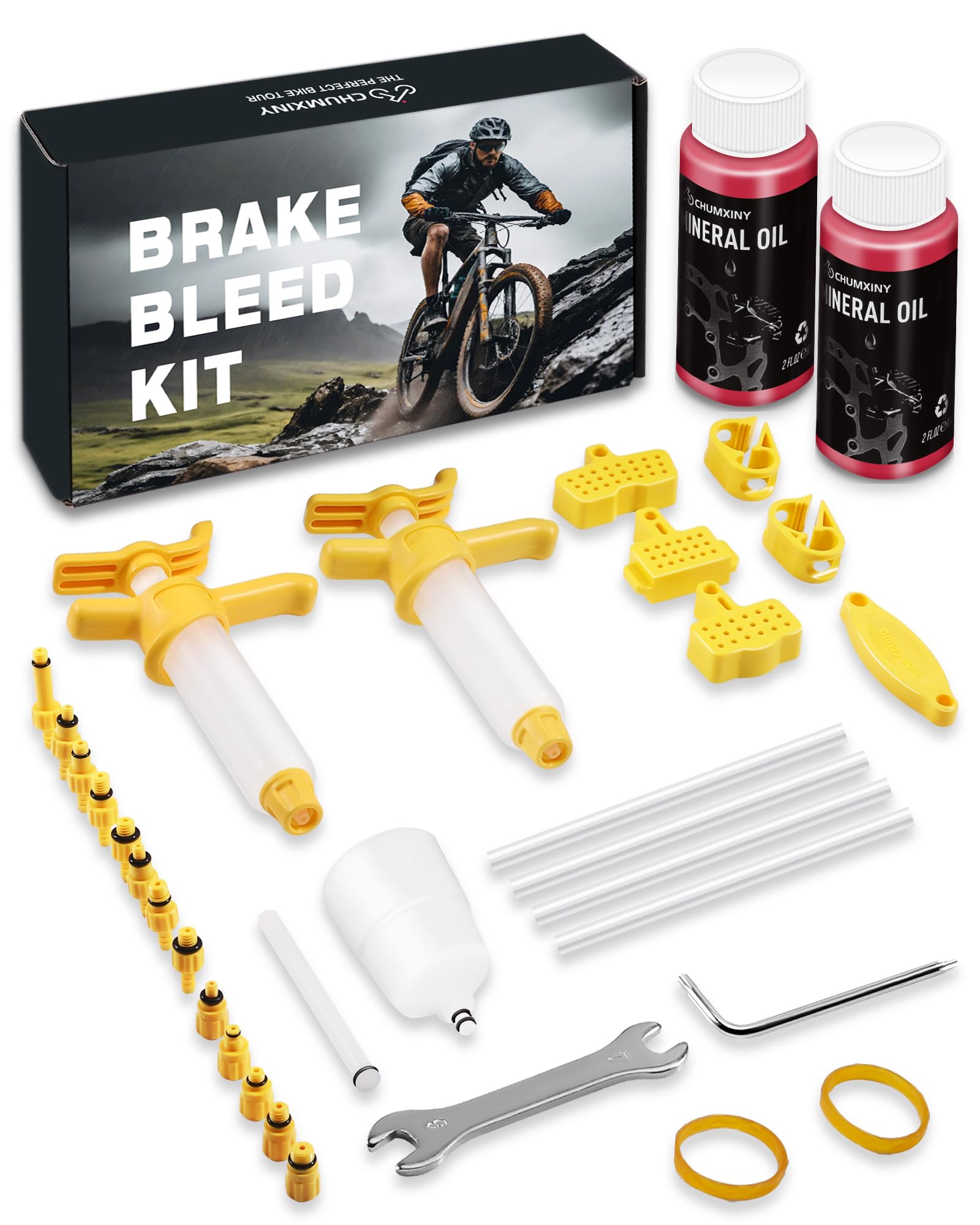 CHUMXINY Brake Bleed Kit for SHIMANO, TEKTRO, TRP Hydraulic Disc Brakes.Mountain Bike Brake Bleed Kit Includes Transparent Funnel, 120ML Mineral Oil Brake Fluid.