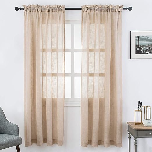 Amazon Com Visiontex Sheer Curtains Faux Linen Rod Pocket Window