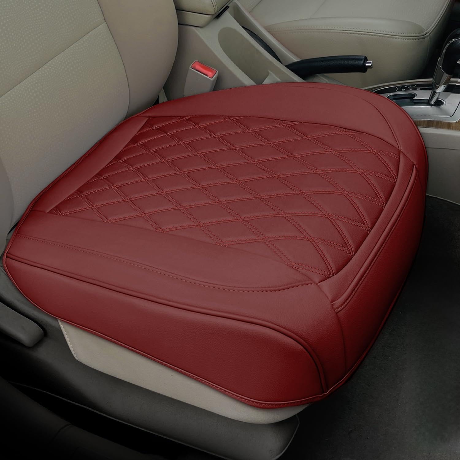 Photo 1 of 1 Pack Leather Front Car Seat Cover Bottom Car Seat, Anti-Slip and Full Wrap Driver Car Seat Protectors, Luxury Waterproof Bottom Auto Seat Cushion Pad Mat for Most Vehicles(Red)