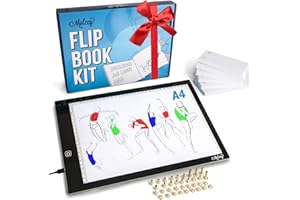 MOLCEY Flip Book Kit with A4 Light Pad - Includes 240 Sheets Flip Book Paper with Screws for Drawing and Tracing. Animation Kit Paper/Blank Flip Books for A4 Flipbook Kit for Kids 9-12 6-8. LED Light Box