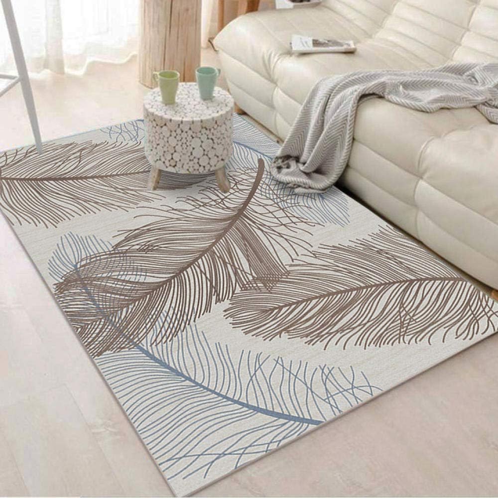 Pgron Durable Carpet Stylish Rugs Simple feather print non-slip bedroom does not fade smooth and delicate carpet,100×160cm