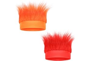 CHAKAKA Hairy Headband, Funny Wigs Fun Crazy Hats,Troll Hair Costume Accessories for Adults,Teens and Kids,Silly Party Supplies for Crazy Hair Day,Spirit Week, Halloween,Sports and Cosplay (Red&Orange,2 Pack)