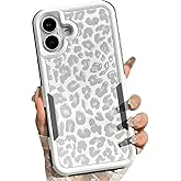 Burmcey Case for iPhone 16 Plus White Cheetah Light Gray | Leopard Pattern, Heavy Duty, Tough Rugged, Full Body Protection, Shockproof, Protective, Women Girls Case