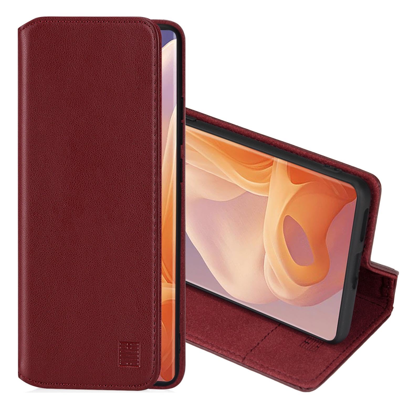32nd Classic Series 2.0 - Real Leather Book Wallet Flip Case Cover For Motorola Moto G85, With RFID Blocking Card Slot, Magnetic Closure and Built In Stand - Burgundy