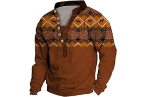 TOWMUS Mens Hoodie Mens Fleece Jackets Plaid Aztec Printed Quarter Zip Button Fuzzy Sherpa Pullover Sweatshirts Warm Winter