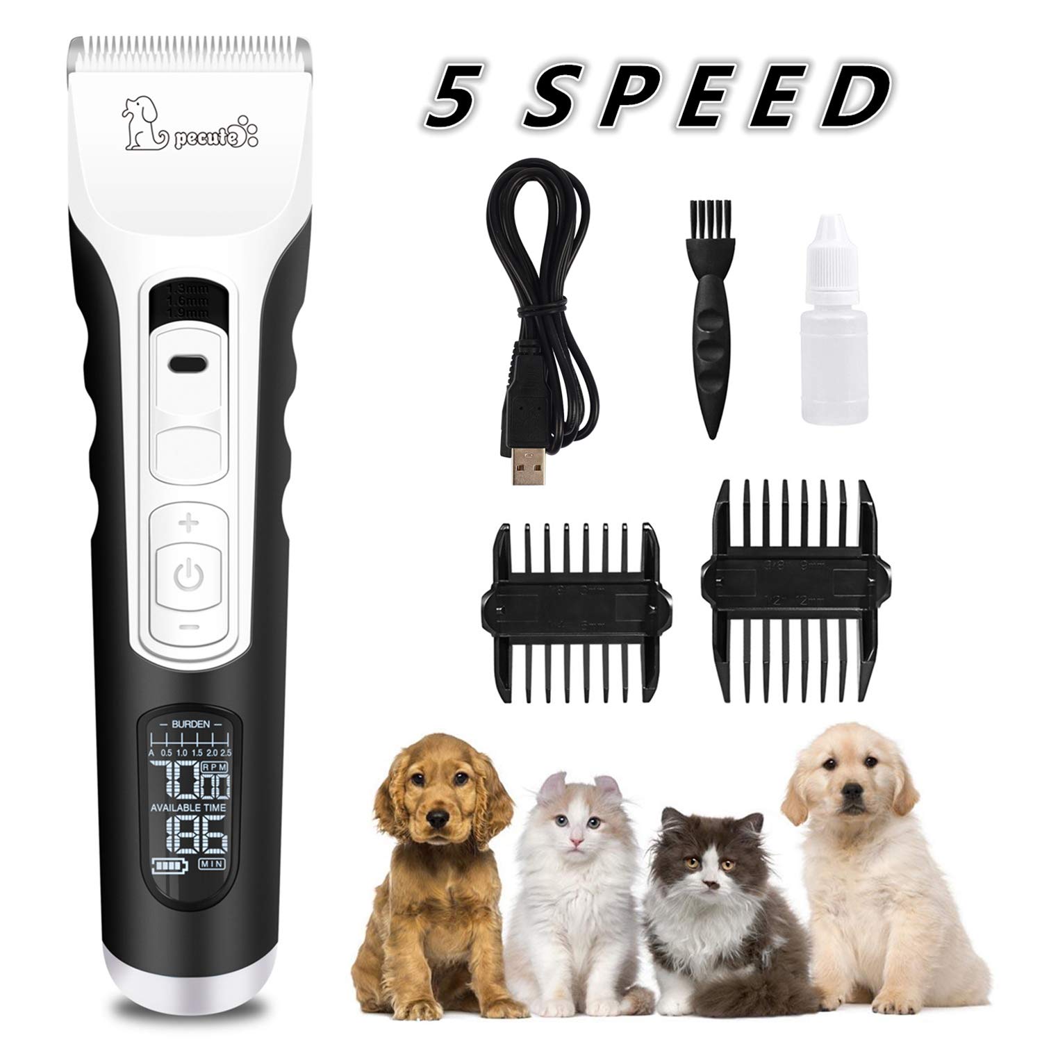 Pet Grooming Clippers for Dog Cat with 5 Speed, 4 Hour Battery Life, Ultra-High Definition LCD Display, Powerful Motor, 50db Ultra Quiet, Designed Exclusively for Pet Groomer