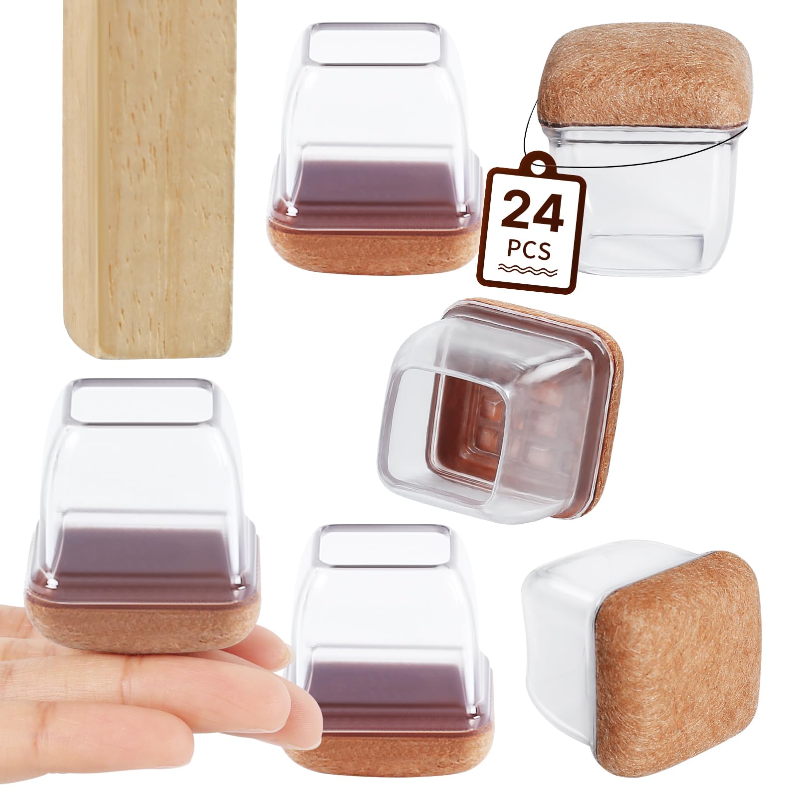 RCHYFEED 24PCS Silicone Chair Leg Floor Protectors 0.55-1.25 inch, Transparent Furniture Leg Caps Cups with Felt Pads for Protecting Hardwood Floors from Scratches, Furniture Sliders Table Leg Cover