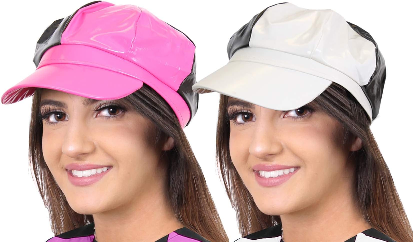 I LOVE FANCY DRESSWomens Checkered 60's Hat - 1960s Mod Fashion Party Girl Cap in Black and Pink (One Size)