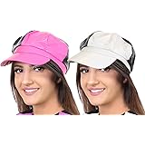 I LOVE FANCY DRESSWomens Checkered 60's Hat - 1960s Mod Fashion Party Girl Cap in Black and Pink (One Size)