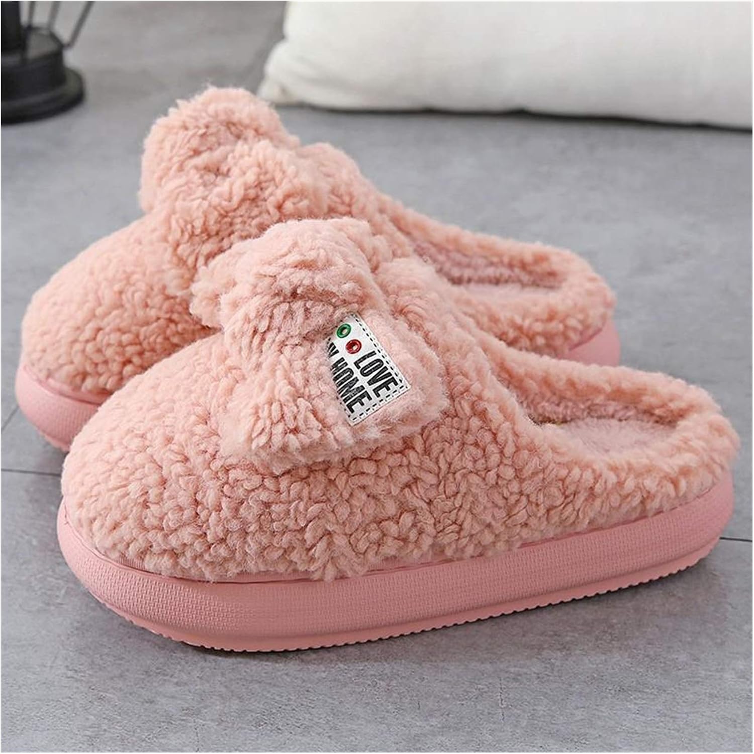 Amazon.com | Women Fur Slippers Winter Warm Shoes High Heel Creepers Thick Sole Men Ladies 