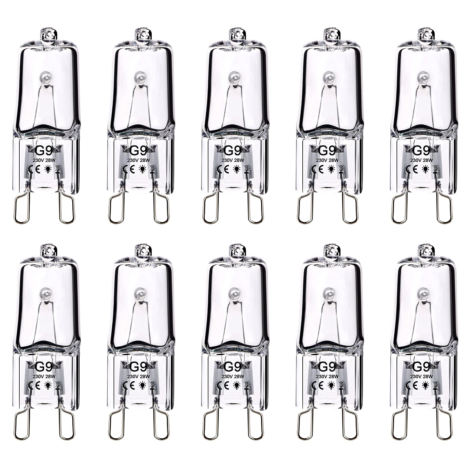 Vicloon 10 Pack G9 Halogen Bulbs, 28W G9 Light Bulbs 230V 370Lm 2800K Warm White Light Lamps for Kitchens, Living Rooms and Bedrooms (10 Pack)