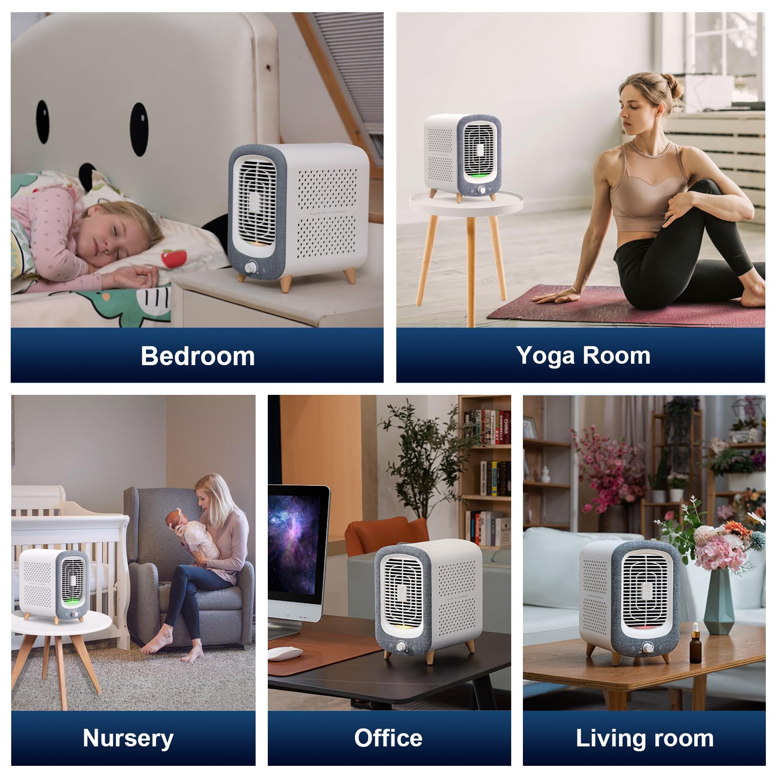 Jafanda Air Purifier for Home Bedroom 780sq ft, HEPA & Activated Carbon, Air Cleaner with Fragrance Sponge & Nightlight for Smoke, Allergies, Dust, Odor, VOC, Pet Dander, Pollen, Office, Desktop,Grey