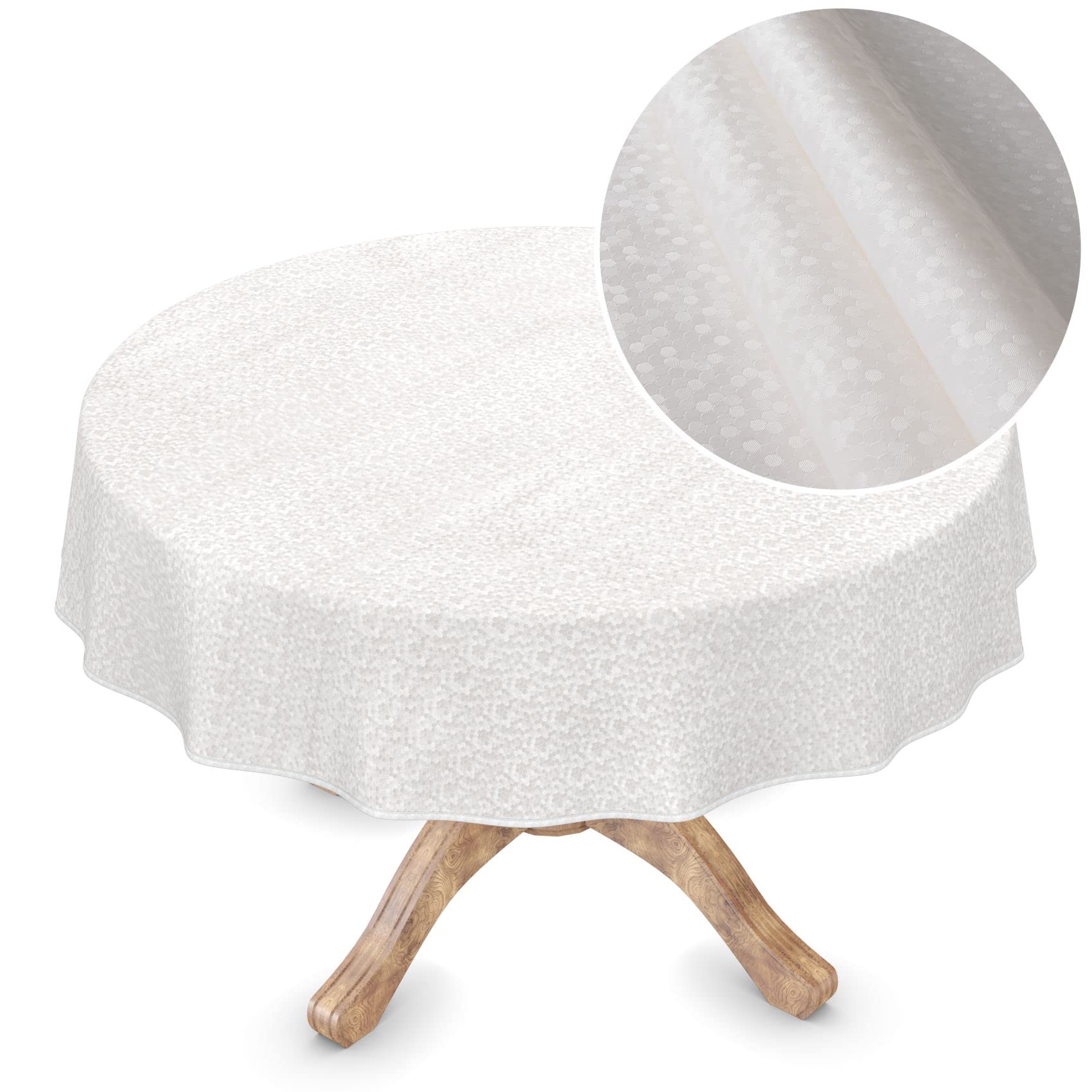 ANRO Premium Oilcloth Tablecloth Vinyl Oilcloth Washable Round 150 cm White Mother of Pearl Elegant Wipe Clean — image 1