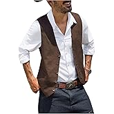 WDIRARA Men's Western Suit Vest Button Up Waistcoat Faux Suede Cowboy Vests