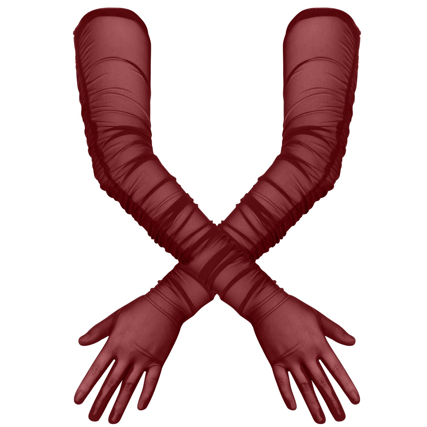 Lasuroa Women's Long Tulle Sheer Gloves - Stretch, Sexy Opera Dance Gloves in Deep Red
