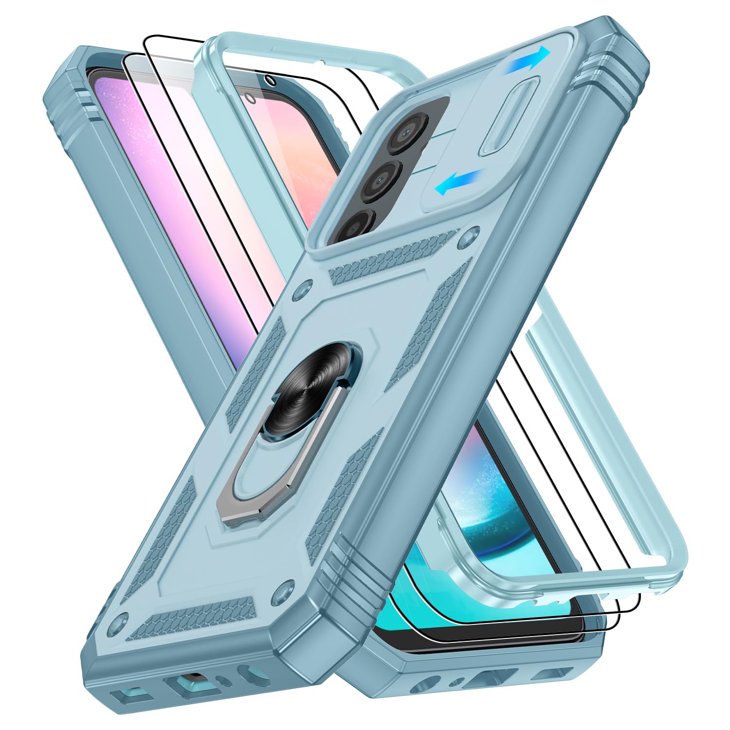 Photo 1 of Fit for Samsung A24 Phone Case with 2PCS Screen Protector, Build in 360° Rotating Ring Kickstand, Military Grade Protective Case for Samsung A24 Case Phone, Green