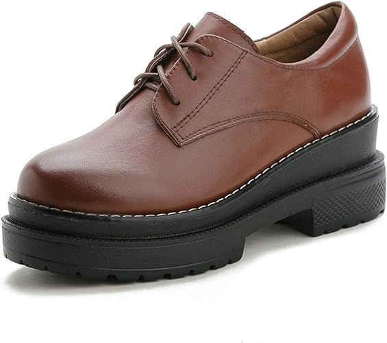 Amazon Kanna レースアップシューズ レディース 厚底 オックスフォードシューズ レディース おじ靴 本革 カジュアルシューズ 大きいサイズ エナメル スムース プラットフォーム 太ヒール 黒 ブラック レディース靴 歩きやすい 通勤 Kanna レースアップ