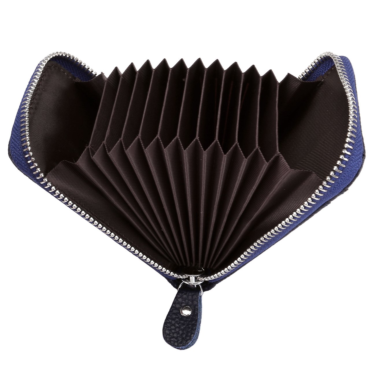 Faleto Accordion Style Leather Mini Credit Card Case Organizer Wallet With Zipper Pocket (Dark Blue)