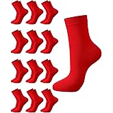 Toulite 12 Pairs 2026 Chinese New Year Red Socks for Men Women Quarter Crew Dress Socks for Chinese Spring Festival 2026 Gift, Men 6-10, Women 7-11