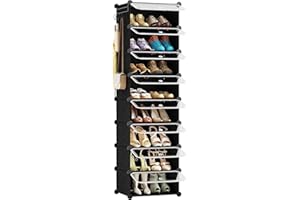 HOMICKER Shoe Rack Organizer,8 Tier Shoe Storage Cabinet with Door Expandable Plastic Shoe Shelves for Closet,Entryway,Hallway,Bedroom