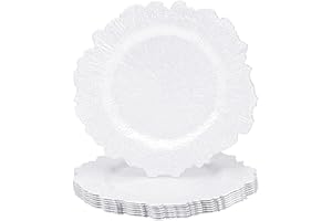 MAONAME 13" White Charger Plates Set of 8, Round Reef Chargers for Dinner Plates, Plastic Plate Chargers for Table Setting, W