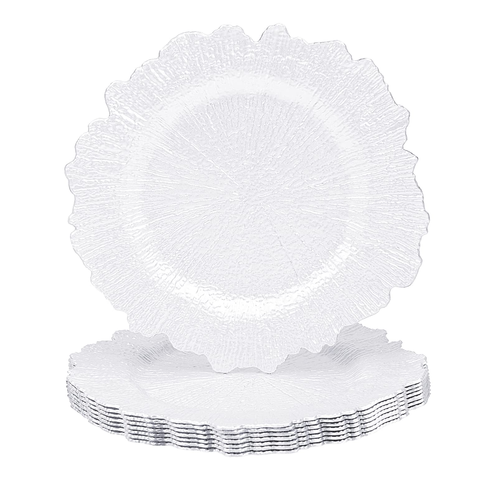 Photo 1 of MAONAME 13" White Charger Plates Set of 8, Round Reef Chargers for Dinner Plates, Plastic Plate Chargers for Table Setting, Wedding Decor