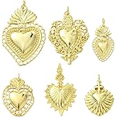 SUNNYCLUE 1 Box 6Pcs 6 Styles Real 18k Gold Plated Brass Heart Charm Sacred Hearts Charms Bulk Valentines Cinco de Mayo Pendants with Jump Ring for Jewelry Making Bracelets Necklace DIY Craft Supplies