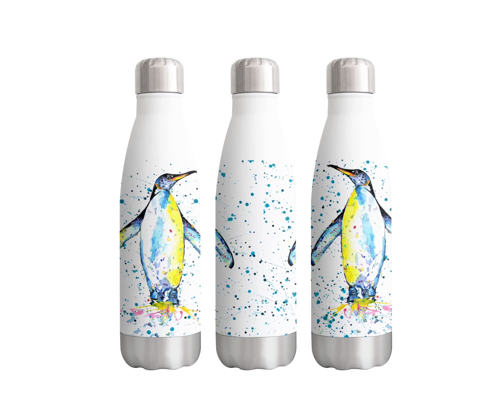 Penguin Bird Watercolour Rainbow Art Bottle Double Wall Insulated Stainless Steel Sport Drinks 500ml White Gift Ideal for School Work Office Oudoor Sports Keeps Hot and Cold Drinks