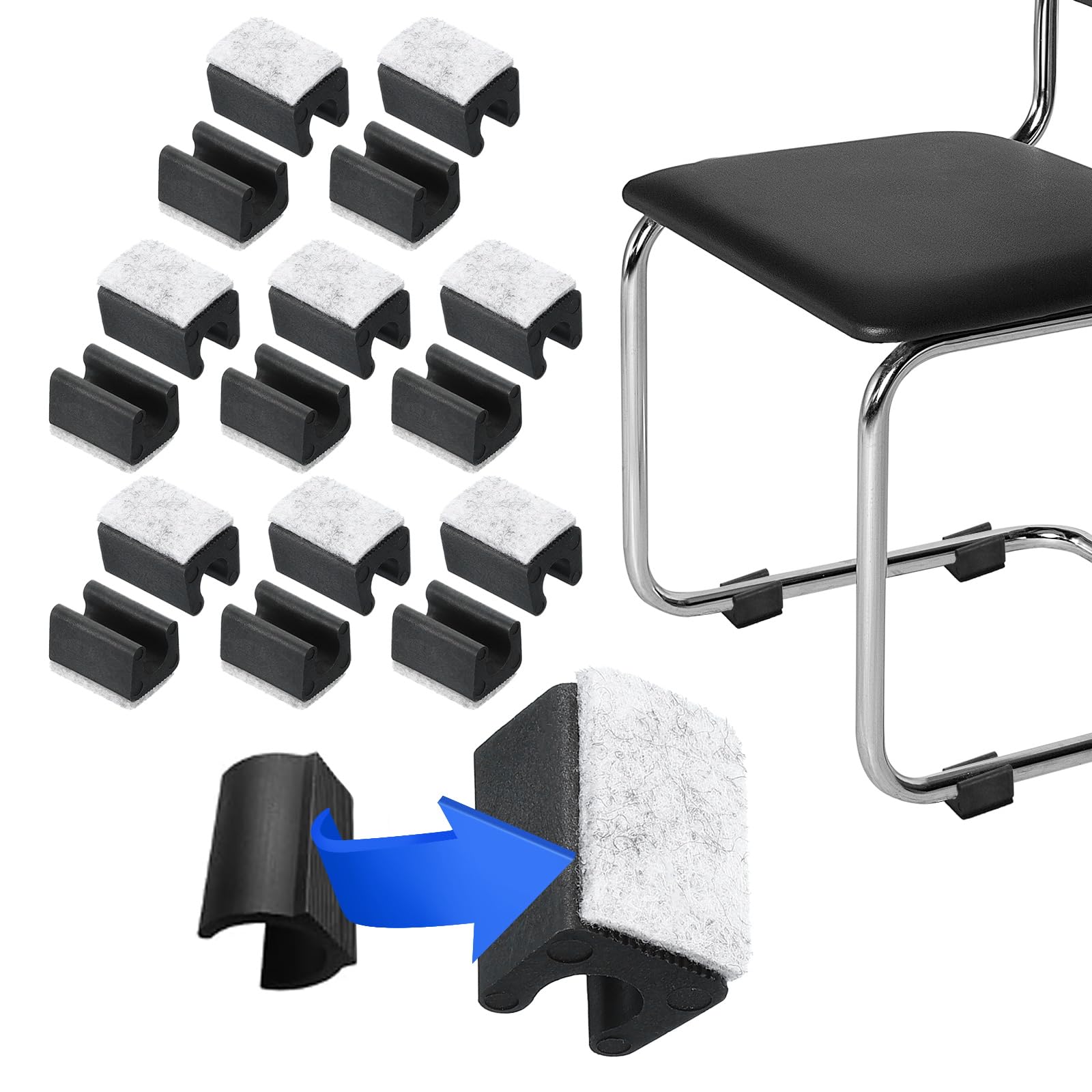 PATIKIL Rectangle U Shaped Chair Leg Tips Caps with Felt Pads, 16 Pack Slide Smoothly Furniture Feet Floor No Scratches No Noise Protectors Protect Hardwood Floors Fit Dia 10 mm Leg, Gray