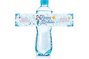 Ambishi 32 Pcs Mermaid Happy Birthday Water Bottle Labels, Under the Sea Theme Birthday Party Decoration for Girls, Mermaid Sign Birthday Party Water Bottle Stickers