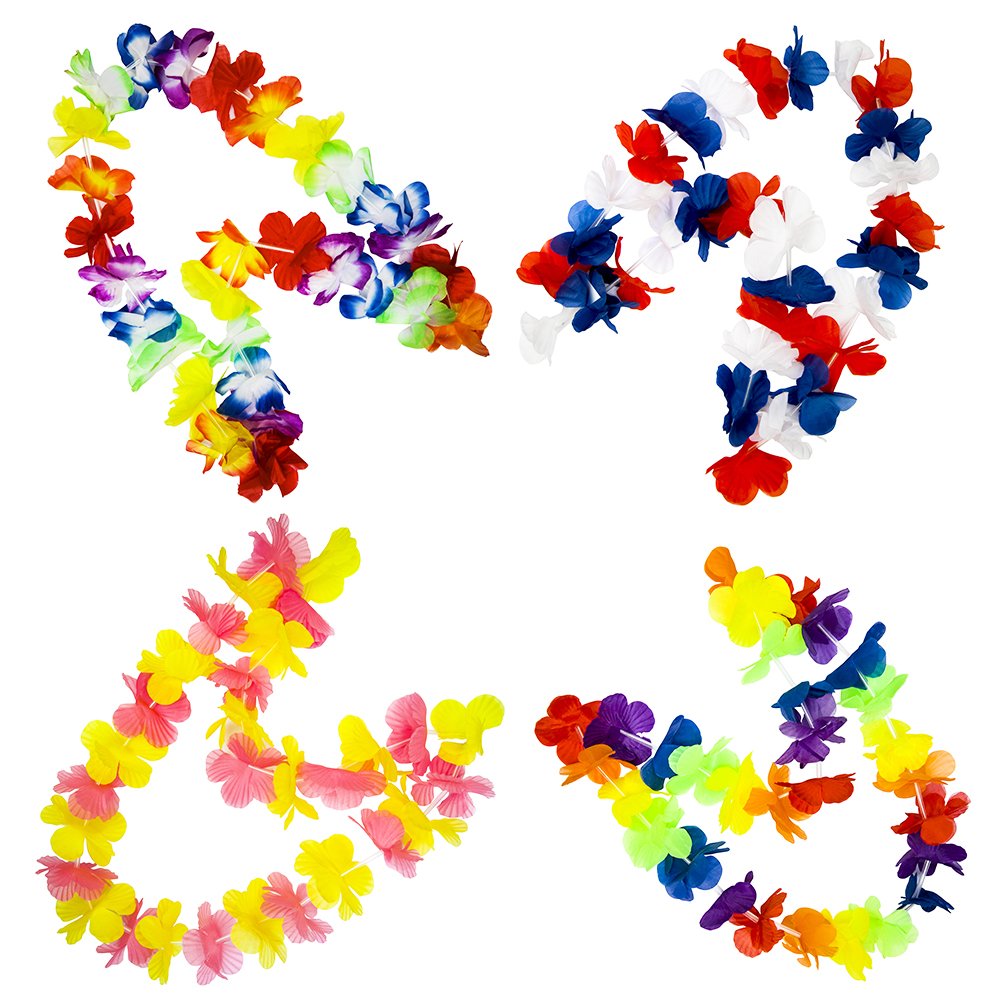 WeeCosy 12 Counts Tropical Hawaiian Leis and Necklace Luau Flower Party Favors(One Dozen)