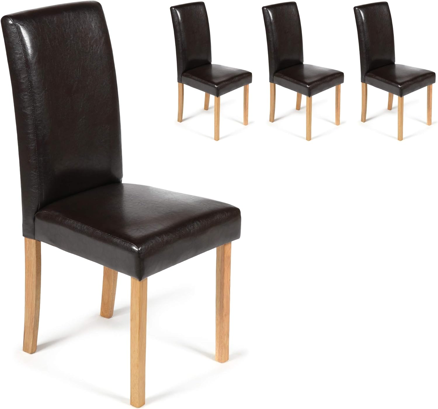 Set of 4 Faux Leather Torino Dining Chairs Brown With Padded Seat & Oak