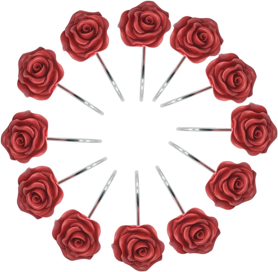 FINROS 12 PCS Home Fashion Decorative Anti Rust Shower Curtain Hooks Rose Design Shower Curtain Rings Hooks (RED): Home & Kitchen