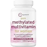 Micro Ingredients Pure Methylated Multivitamin for Women, 240 Capsules | 32-in-1 Formula with Vitamin B, C, D + Iron, Methylfolate & More | Supports Women 's Daily Wellness | Filler Free, Non-GMO